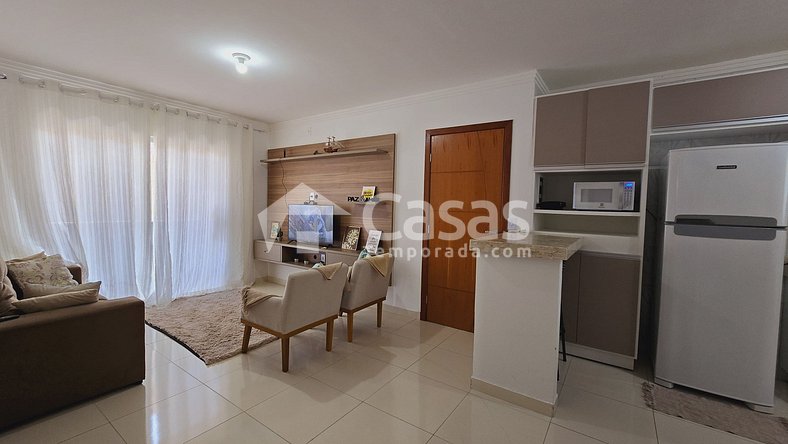 Apartamento de dois quartos, novo na Praia de Taperapuan