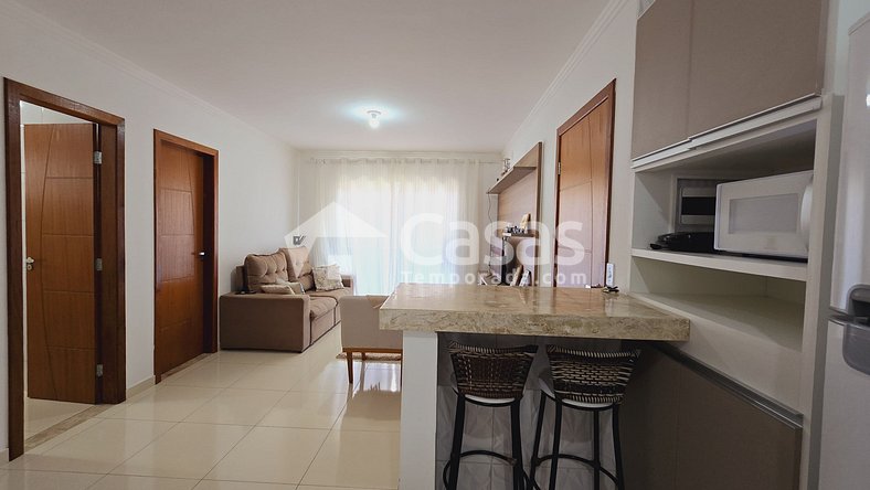 Apartamento de dois quartos, novo na Praia de Taperapuan